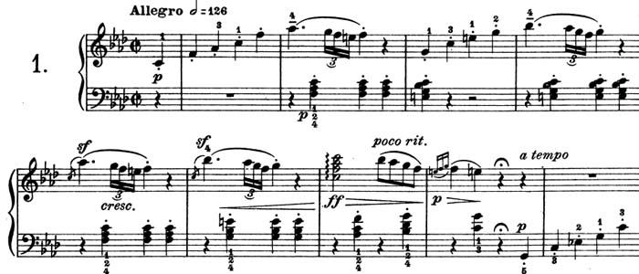 Ejemplo de acentuaciones repentinas en la Sonata No. 1, Beethoven