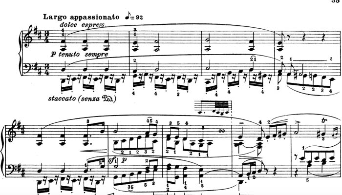 Ejemplo de la sugerencia de distintos timbres al piano Sonata 2, Beethoven
