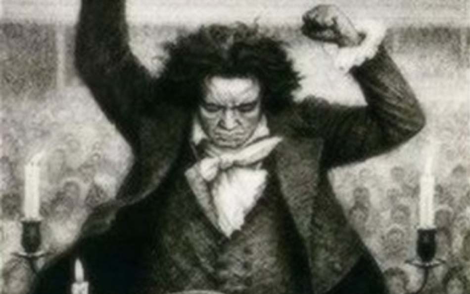 Beethoven portrait conducting an orchestra