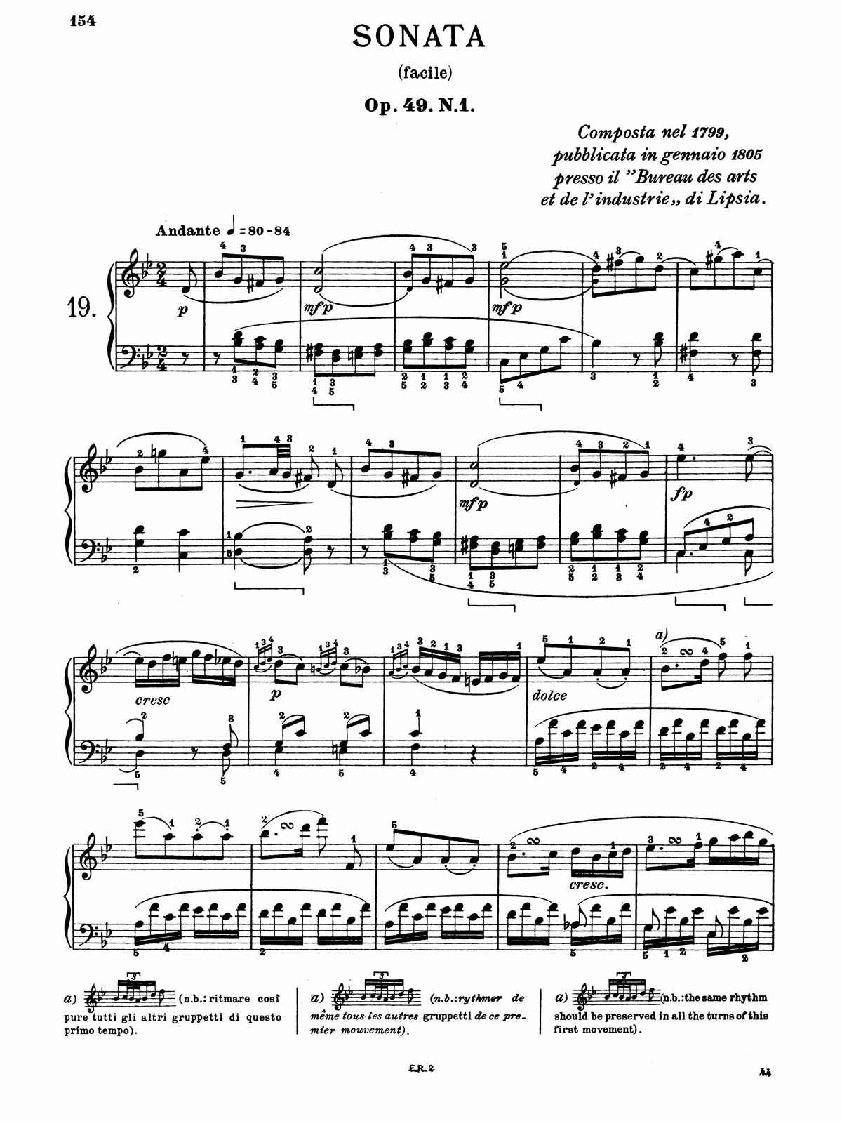 Beethoven Piano Sonata 19-1 sheet music